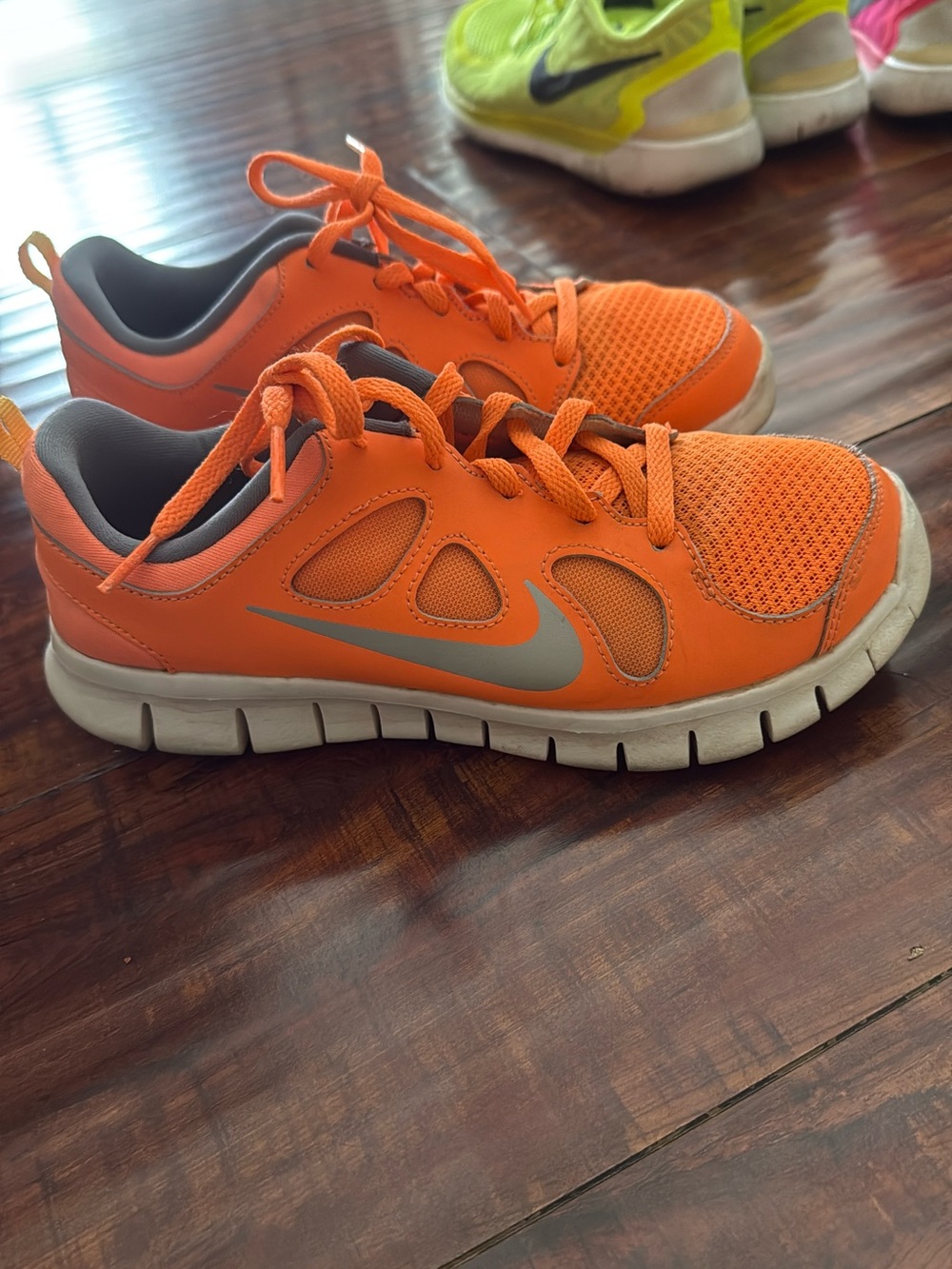 Nike Kids Bright Orange and Gray Athletic Sneakers